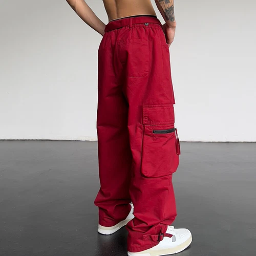 Mens Baggy Hip Hop Pocket Cargo Pants Outdoor Straight Leg Loose Casual Trousers - Picture 5 of 9