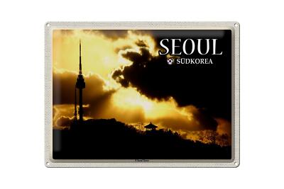 Blechschild Reise 40x30 cm Seoul Südkorea N Seoul Tower Fernsehturm