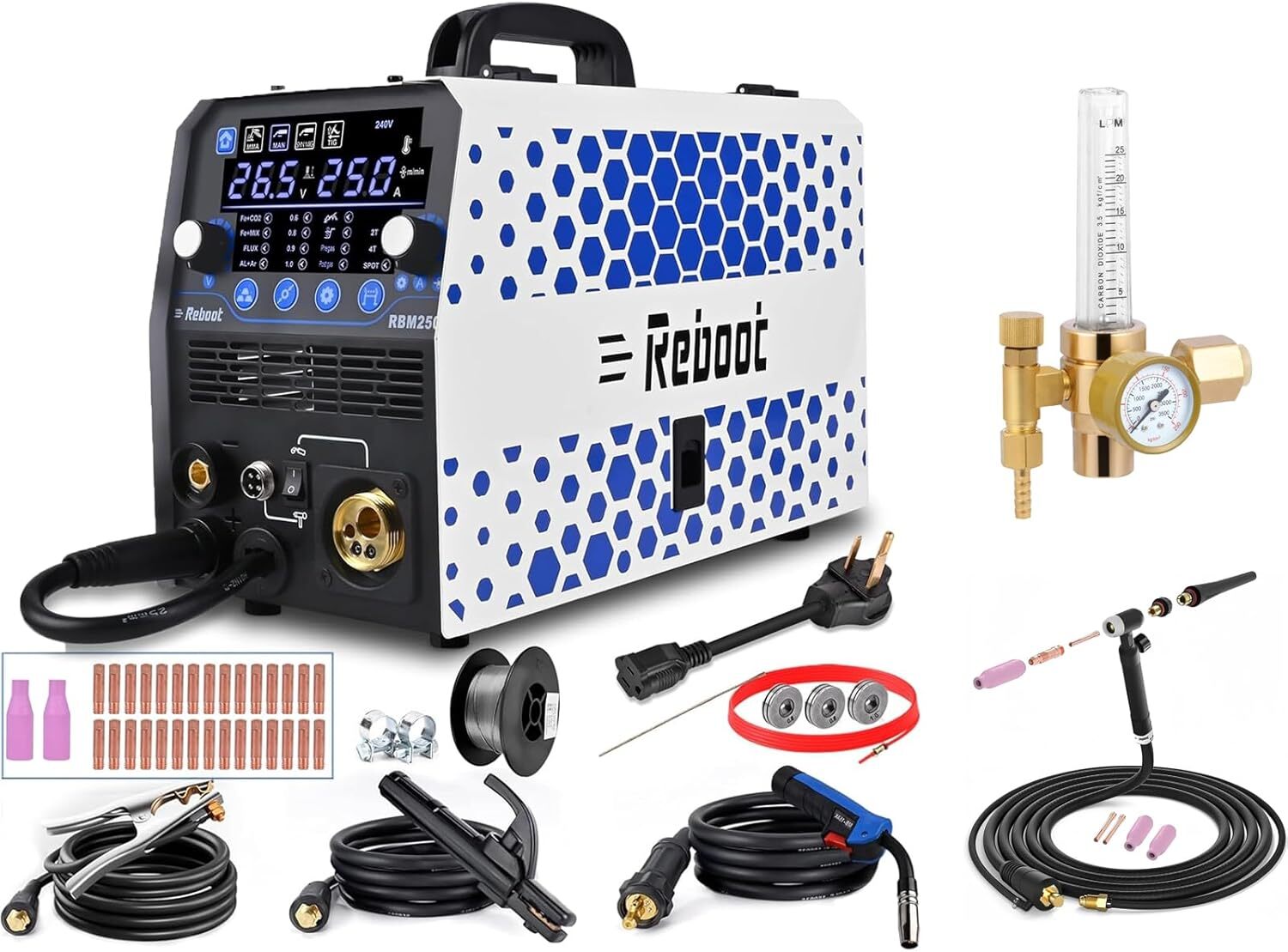 RBM2500 MIG Welder 250Amp 6 in 1 Aluminum Welding Machine with CO2 Gas Regulator