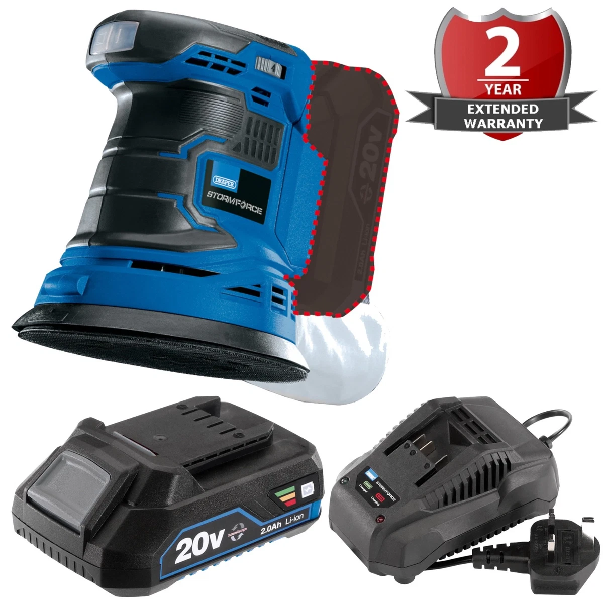 Draper 20 Volt Compact Palm Sander Mouse Cordless with Battery