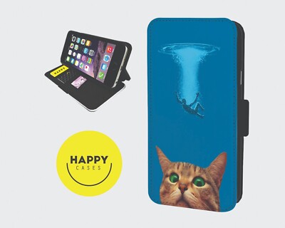 KATZE TIEFSEE TAUCHEN LUSTIG - Kunstleder Klapp Handy Hülle Cover - iPhone/Samsung