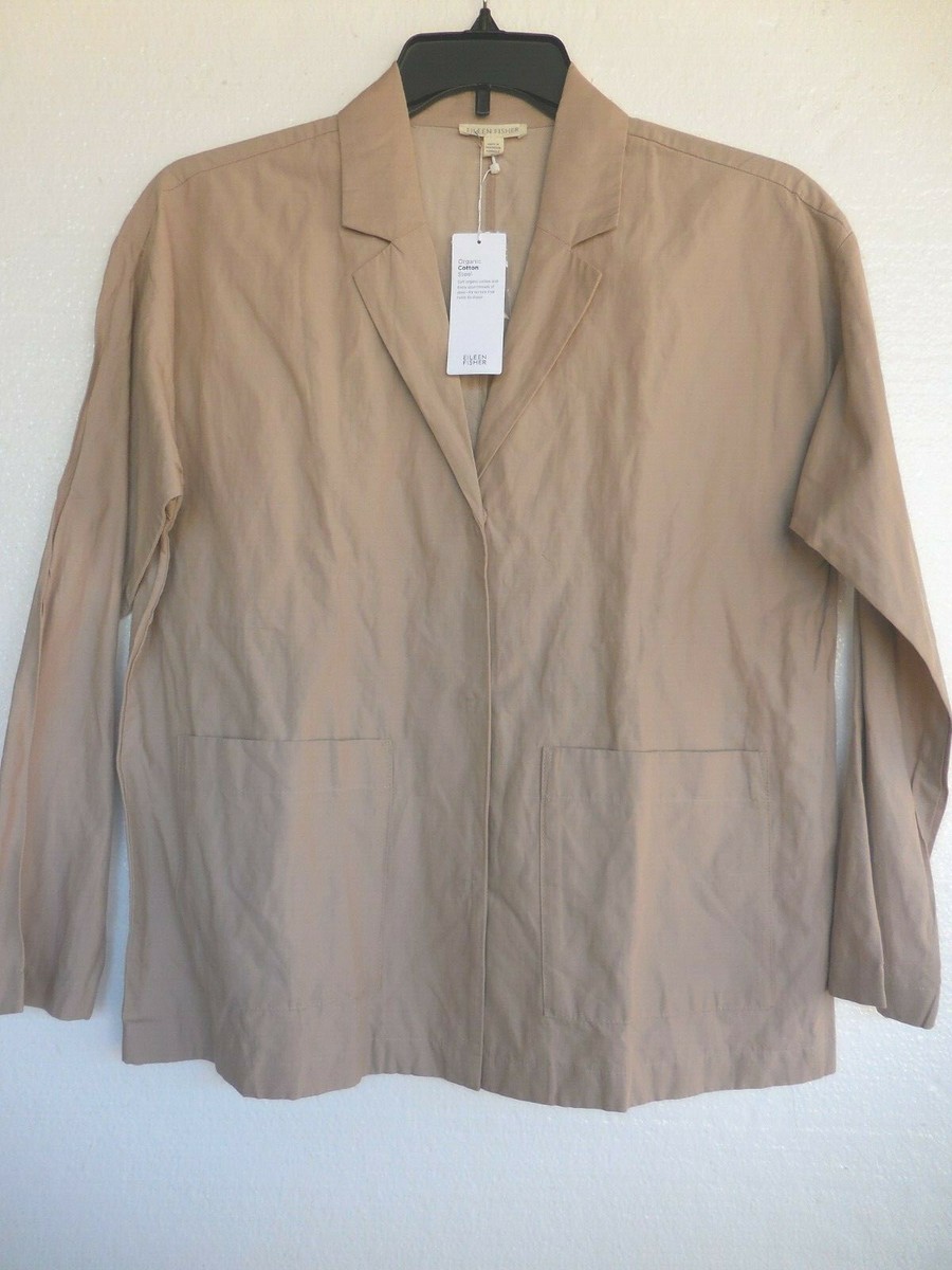 Eileen Fisher Bramble Khaki Cotton Steel Oversized Jacket Extra