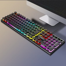 Teclado retro punk con cable para juegos con iluminado RGB modelo T-WOLF T80