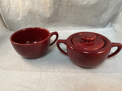 Vintage Bauer Pottery Monterey Burgundy Mauve Cup & Sugar Bowl