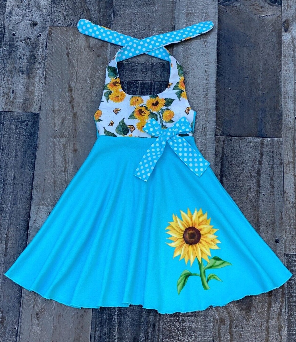 blue dress with sunflowers Embroidered vase dress with sunflowers and gladiolus – remulia main image 0