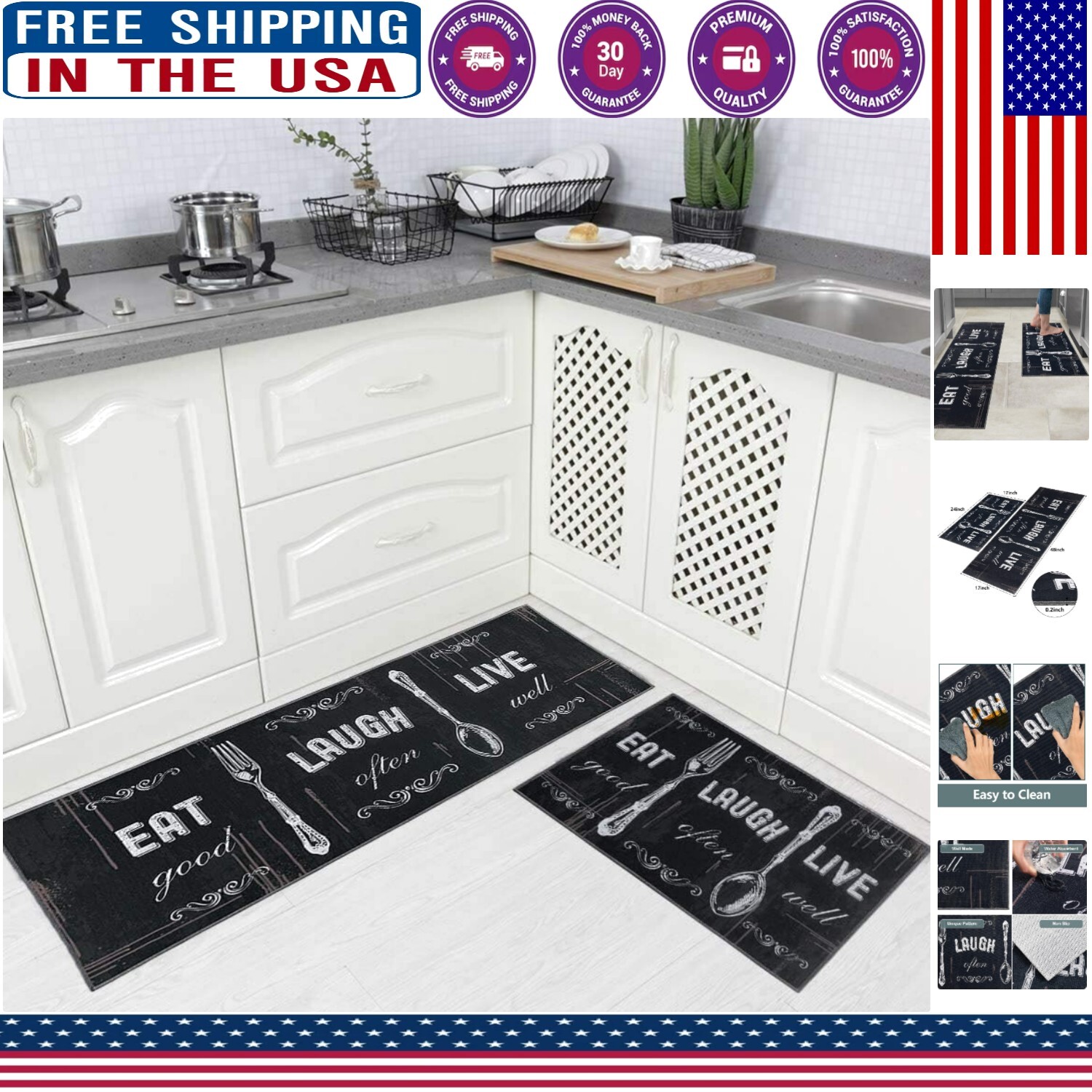 Stylish Dark Grey 2-Piece Kitchen Rug Set with Stain Resistance