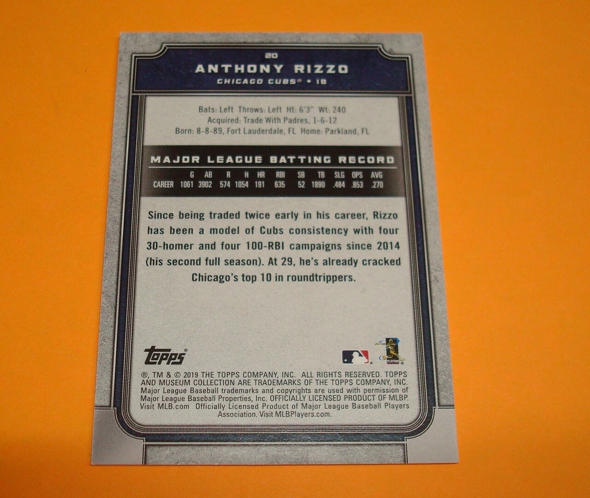 2019 Topps Museum Collection #20 Chicago Cubs Star Anthony