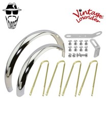 LOWRIDER 20" CLASSIC ADJUSTABLE CHROME FENDERS W/ GOLD DOUBLE TWISTED BRACES.