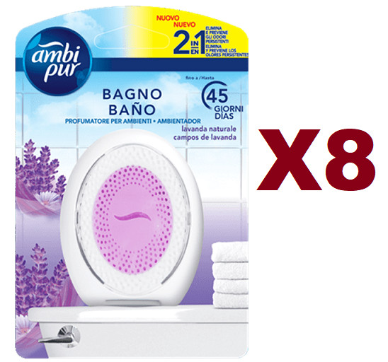 Set 8 Profumatori Ambi Pur Bagno Lavanda: Elimina Odori Casa 2in1