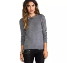 Equipment Shane Embellished Neck Sweater HEATHER GRAY SMALL Cashmere Wool Luxury
