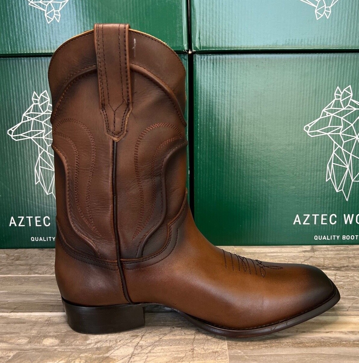 Men's Cowboy Rodeo Boots Genuine Leather Brown Western Square Toe Pull ...