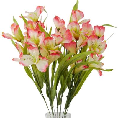 Set of 2 Artificial Pink Poly Silk Lily of The Incas 20'' Floral Bushes