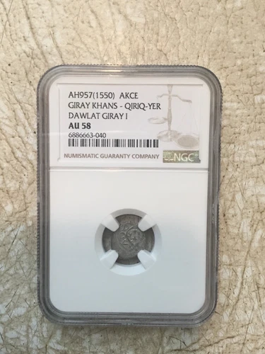 MONGOLIA Crimean Tater Dawlat Giray I 1550 Akce NGC AU58 2 SILVER 1/4# Coin Lot