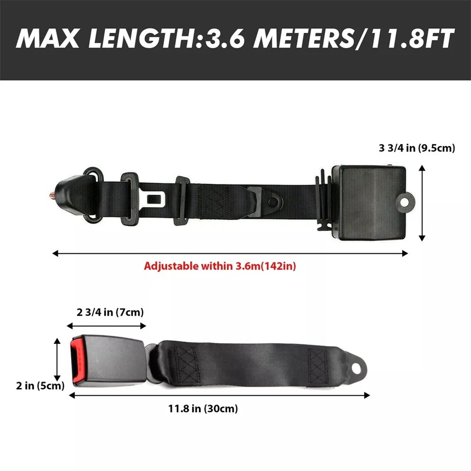 Kit de cinturón ajustable retráctil de 3 puntos con correas de cinturón de seguridad para automóvil vehículo 2 piezas Foto 2 de 4