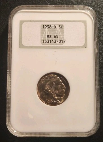 1938-D Buffalo Nickel, NGC MS 65, Early Generation 3 Holder, Embossed Reverse.