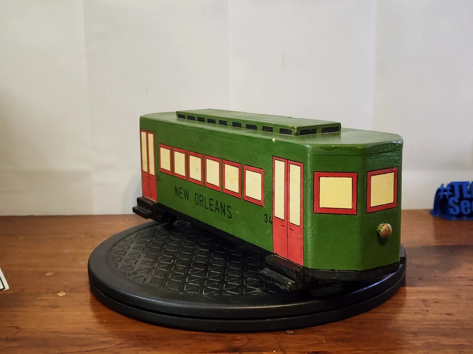 Carro eléctrico vintage hecho a mano de madera de 12" decoración de recuerdo de Nueva Orleans Louisiana Foto 3 de 4