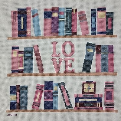 Book Embroidery Finished Bibliophile Bookcase Love Library Read Sampler Pink EUC