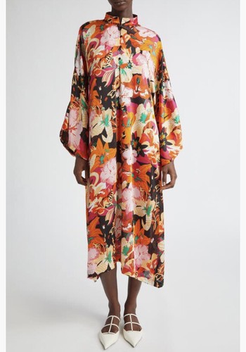 NWT $750 La Vie Style House Hibiscus Print Cover-Up Caftan, One Size!