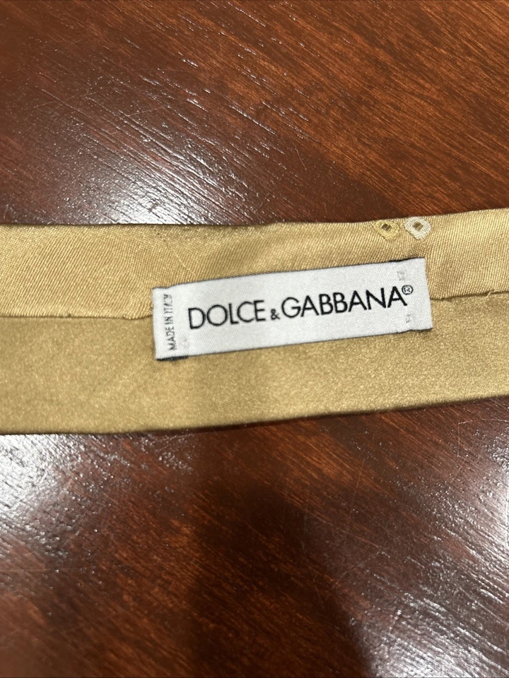 Dolce & Gabbana 100% Silk Tie Solid Gold Satin Made in Italy 59” x  4” - Image 3 of 4
