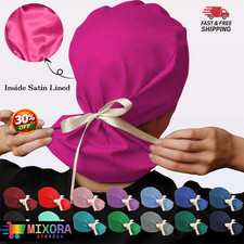 Women's Ponytail Scrub Cap Satin Lined Nurse Dental Vet Work Hat Long Hairv