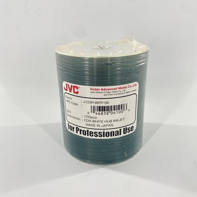 NEW JVC CDR White Hub Inkjet 100 Pack J-CDR-WPP-SK Professional Use Blank CD
