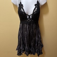 Free People Adella Mini Slip Dress Black Gray Tie Dye Grunge Goth Boho Sz XS