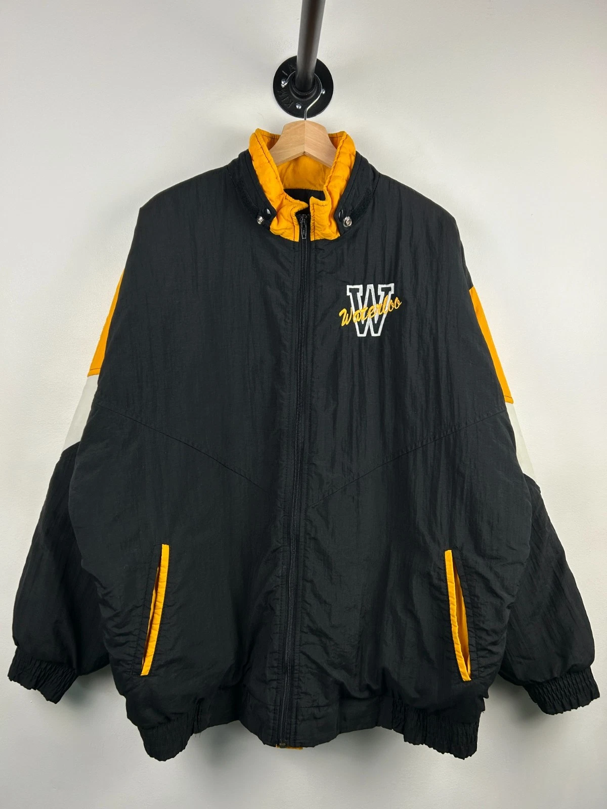 Vintage 90s Trimark University Of Waterloo Black & Yellow Insulated Jacket Sz L
