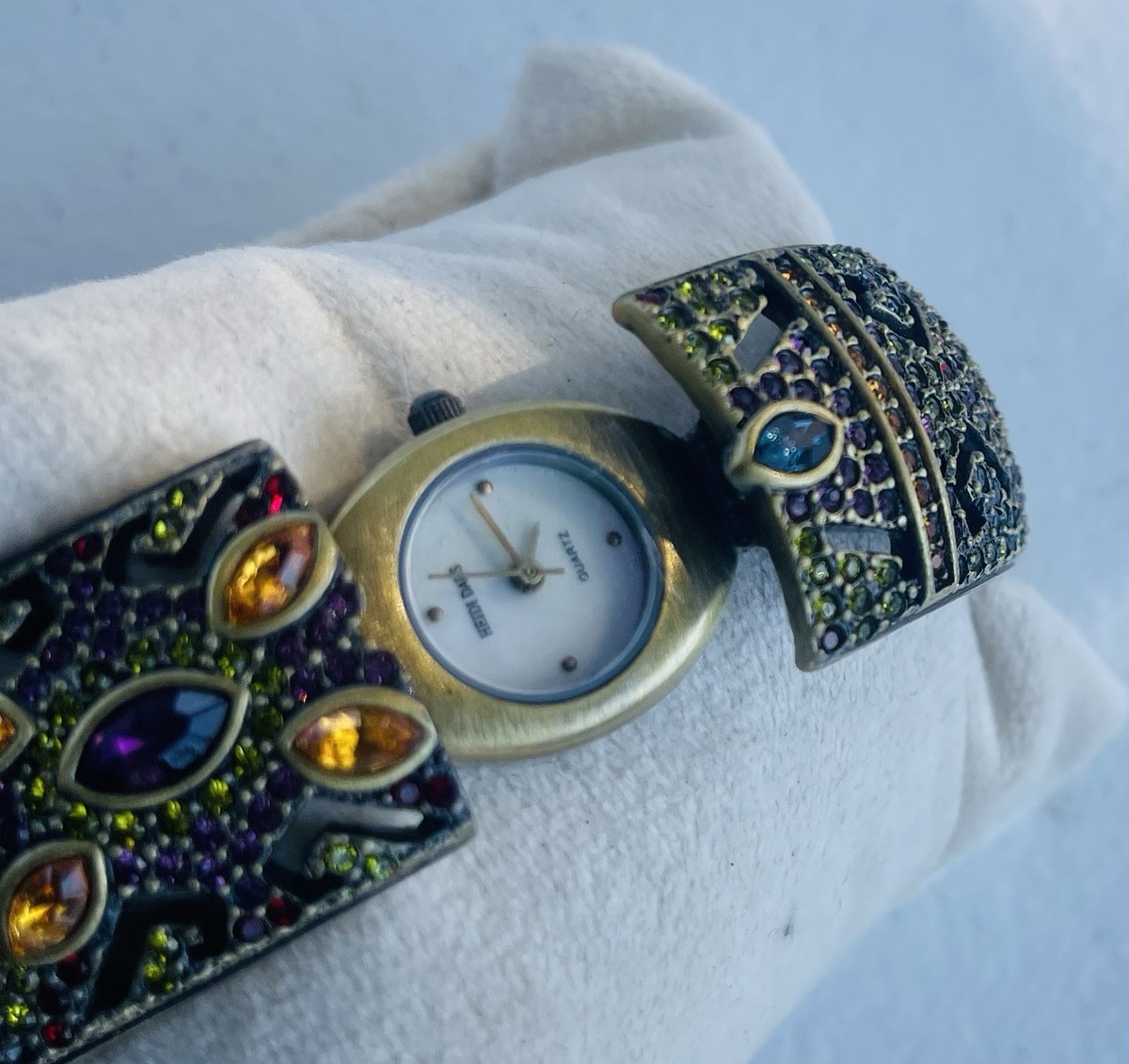 Heidi Daus B10056 Red Crystal Flower Hidden Face Peek-a-Boo Watch Heidi Daus Brass Case Wristwatches for sale | eBay main image 2