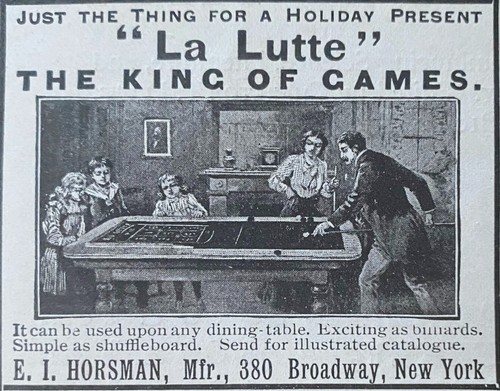 LA LUTTE Billiards/Shuffleboard Tabletop Type Game E.I.Horsman RARE!1899Print Ad