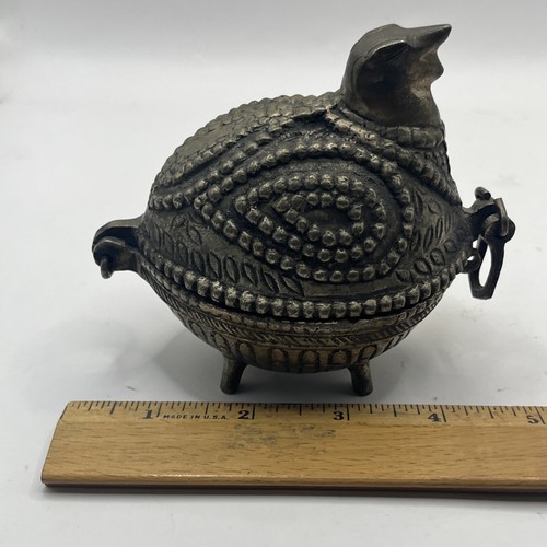 Vintage HON Hen On Nest Hand Cast Brass Trinket Box Dhokro Indian - Picture 11 of 11