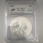 Key Date 1999 Austin Hutto Signed American Silver Eagle ICG MS70 1 oz 6837020204