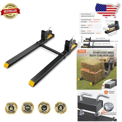 Pro 4000 LBS Pallet Forks 60 Inch Clamp-On Heavy Duty Stabilizer Bar Tractor