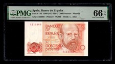 Spain 1980 (ND 1984) - 200 Pesetas P#156 - PMG Gem UNC 66 EPQ