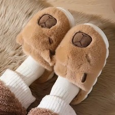 Cute Capybara Cotton Slippers Women Winter Indoor Warm Fur Slides Non-Slip New