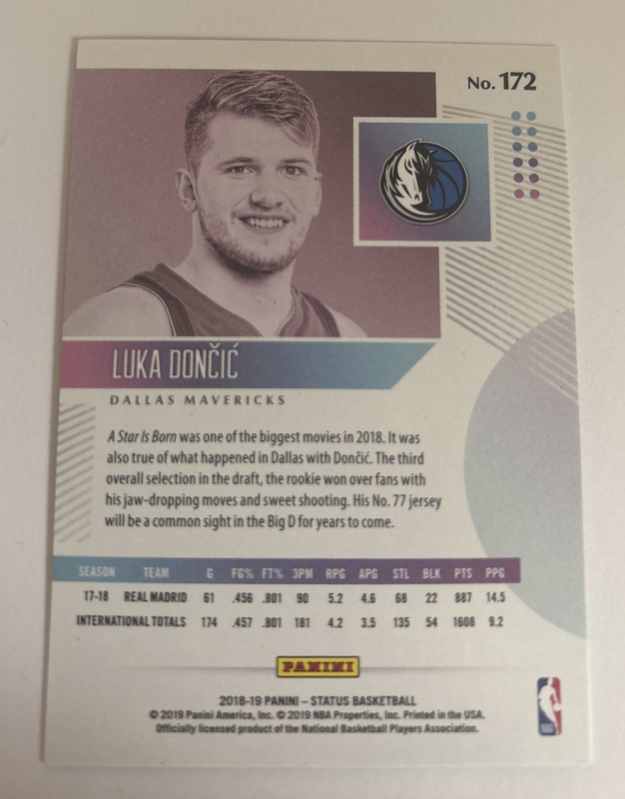 2018 Luka Doncic Status #172 Purple (RC) PSA Mint 9 view 2