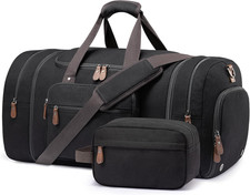 Canvas Travel Duffle Bag Black Carry On w/ Shoe Compartment Toiletry