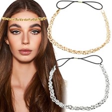 2PCS Hollow Rhinestone Hair Bands for Women, Elastic Headbands, Sparkly Hair