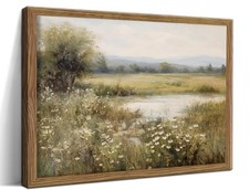 Framed Spring Wildflower Canvas Wall Art, Vintage Farmhouse Floral Print, Neu...