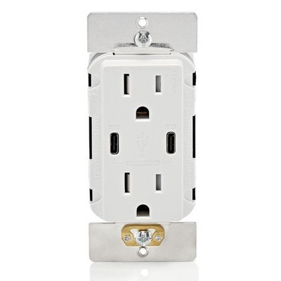 60W (6A) USB Dual Type-C/C Power Delivery in-Wall Charger with 15A Tamper-Res...