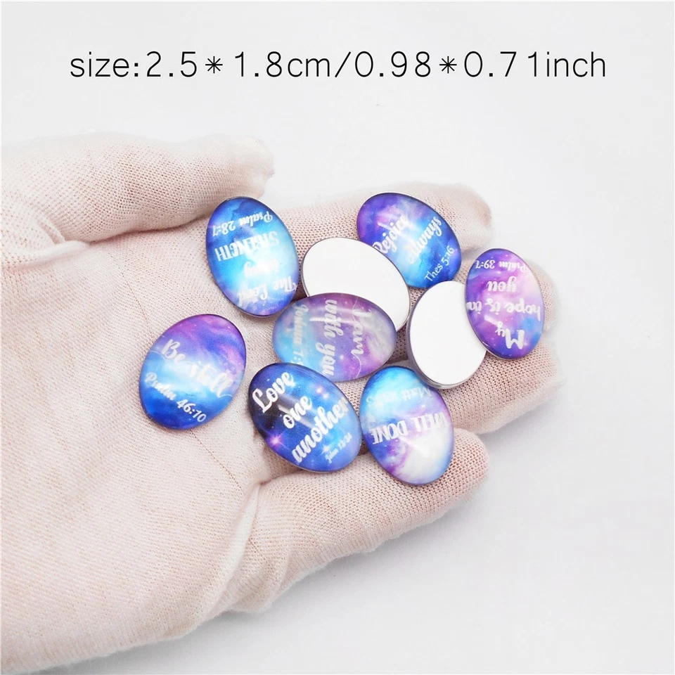18Pcs Bible Verse Printed Cabochons Flatback Glass Gem DIY Jewelry Accessories - Image 3 of 4