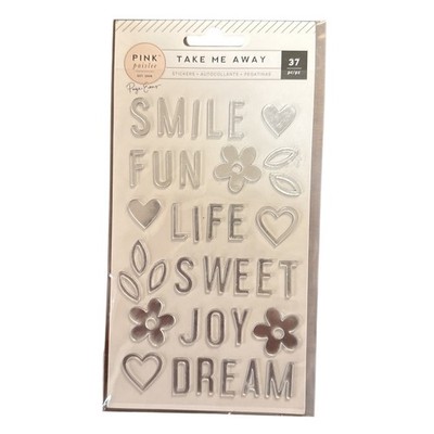 Pink Paislee Take Me Away Collection Mirror/Acrylic Stickers 37 Pc Smile Fun Joy