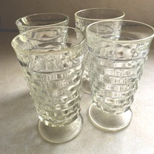 Set of 4 VTG Indiana Whitehall Cubist Footed Tumblers 6” Clear Glass