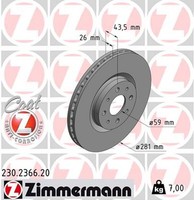 2X Bremsscheibe Coat Z Zimmermann 230.2366.20 FüR Alfa Fiat Lancia Mito Stilo 2