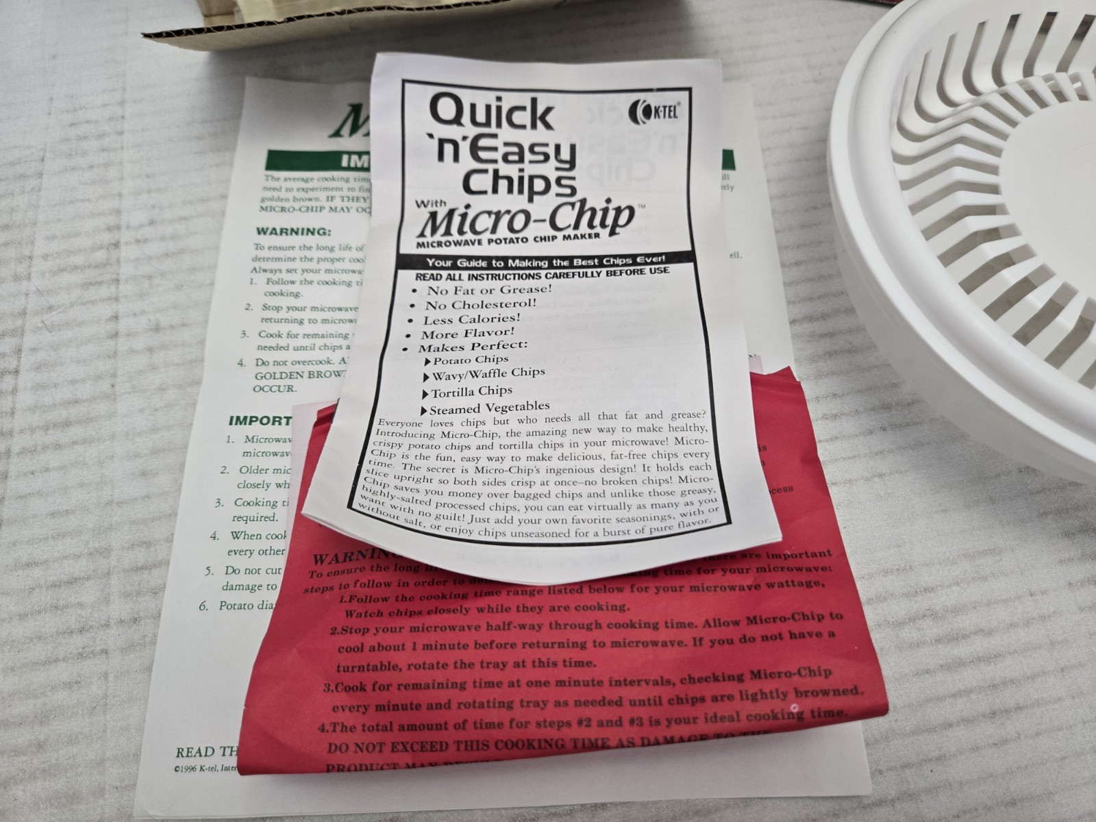 K-TEL Micro-Chip Microwave Potato Chip Maker As Seen On TV 1995 FREE SHIPPING