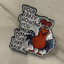 Enamel Pin Chicken Your Crazy Is Showing Tuck It Back In Brooch Funny Joke New