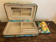MUNDI Vintage Travel Jewelry Box Green Blue Floral With Pouch 7x4x1.5 Organizer