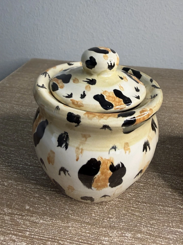 Juego de tarro de azúcar y crema Studio Art Pottery estampado de leopardo firmado Tami vintage Foto 4 de 4