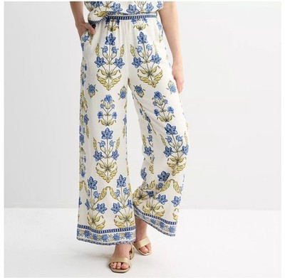 Draper James Women's Linen Wide Leg Pockets Floral Pants XL