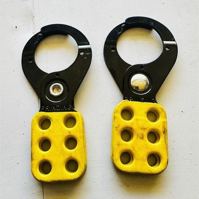 Prinzing Yellow/Black Lockout Tagout Hasps, 6-Hole Tabs, Pair (2 Pack)