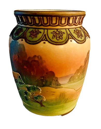 Antique Morimura Nippon Porcelain Scenic Tobacco Cracker Jar No Lid - Picture 2 of 6